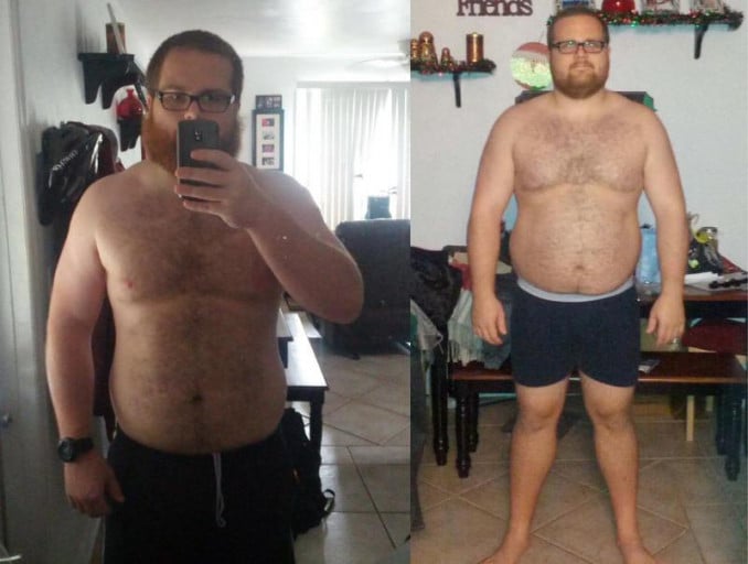 A photo of a 6'1" man showing a weight cut from 285 pounds to 260 pounds. A respectable loss of 25 pounds.