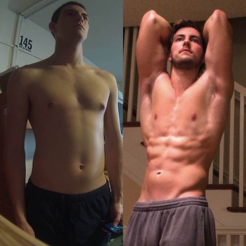 Before and After 42 lbs Muscle Gain 6'3 Male 155 lbs to 197 lbs