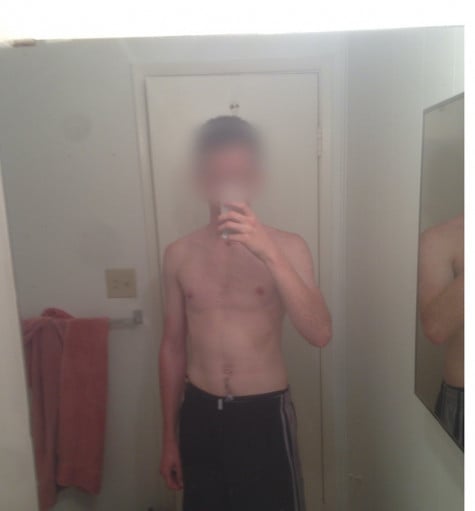 A progress pic of a 6'3" man showing a muscle gain from 140 pounds to 164 pounds. A total gain of 24 pounds.