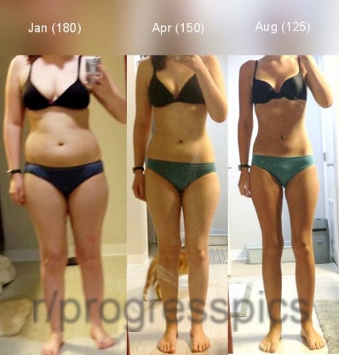Progress Pics of 55 lbs Fat Loss 5'8 Female 180 lbs to 125 lbs