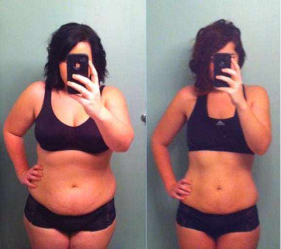 A progress pic of a 5'10" woman showing a fat loss from 250 pounds to 188 pounds. A respectable loss of 62 pounds.