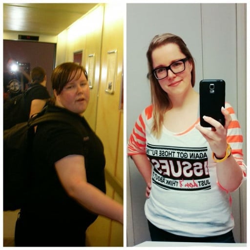 Before and After 73 lbs Weight Loss 5 feet 4 Female 242 lbs to 169 lbs