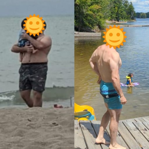 Before and After 69 lbs Fat Loss 5'7 Male 227 lbs to 158 lbs