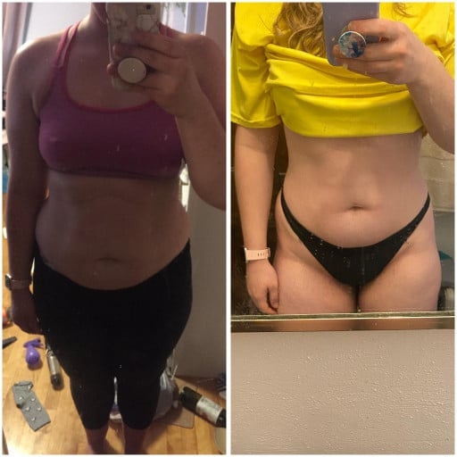 Before and After 42 lbs Fat Loss 5 feet 7 Female 232 lbs to 190 lbs