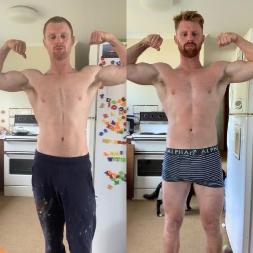 5'10 Male Before and After 22 lbs Muscle Gain 150 lbs to 172 lbs