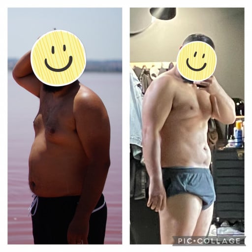 A progress pic of a 5'7" man showing a weight bulk from 211 pounds to 219 pounds. A total gain of 8 pounds.
