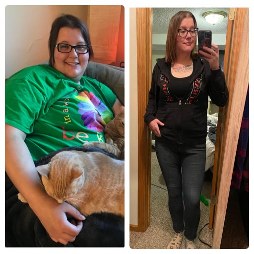 Before and After 95 lbs Fat Loss 5 foot 11 Female 290 lbs to 195 lbs
