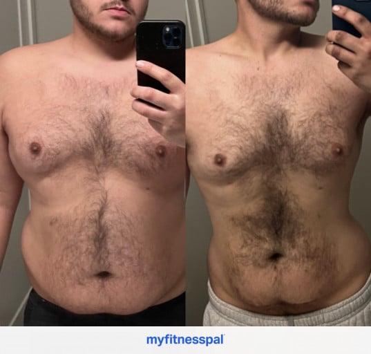A picture of a 5'10" male showing a weight loss from 252 pounds to 193 pounds. A total loss of 59 pounds.