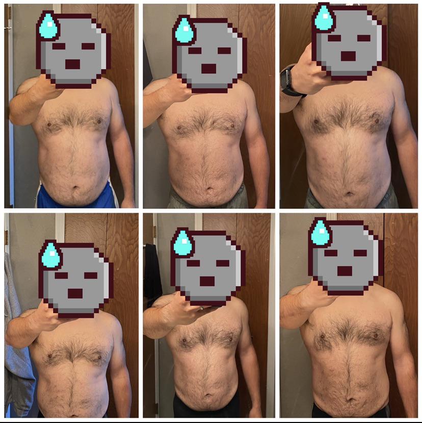 40 lbs Weight Loss Before and After 5 feet 8 Male 215 lbs to 175 lbs