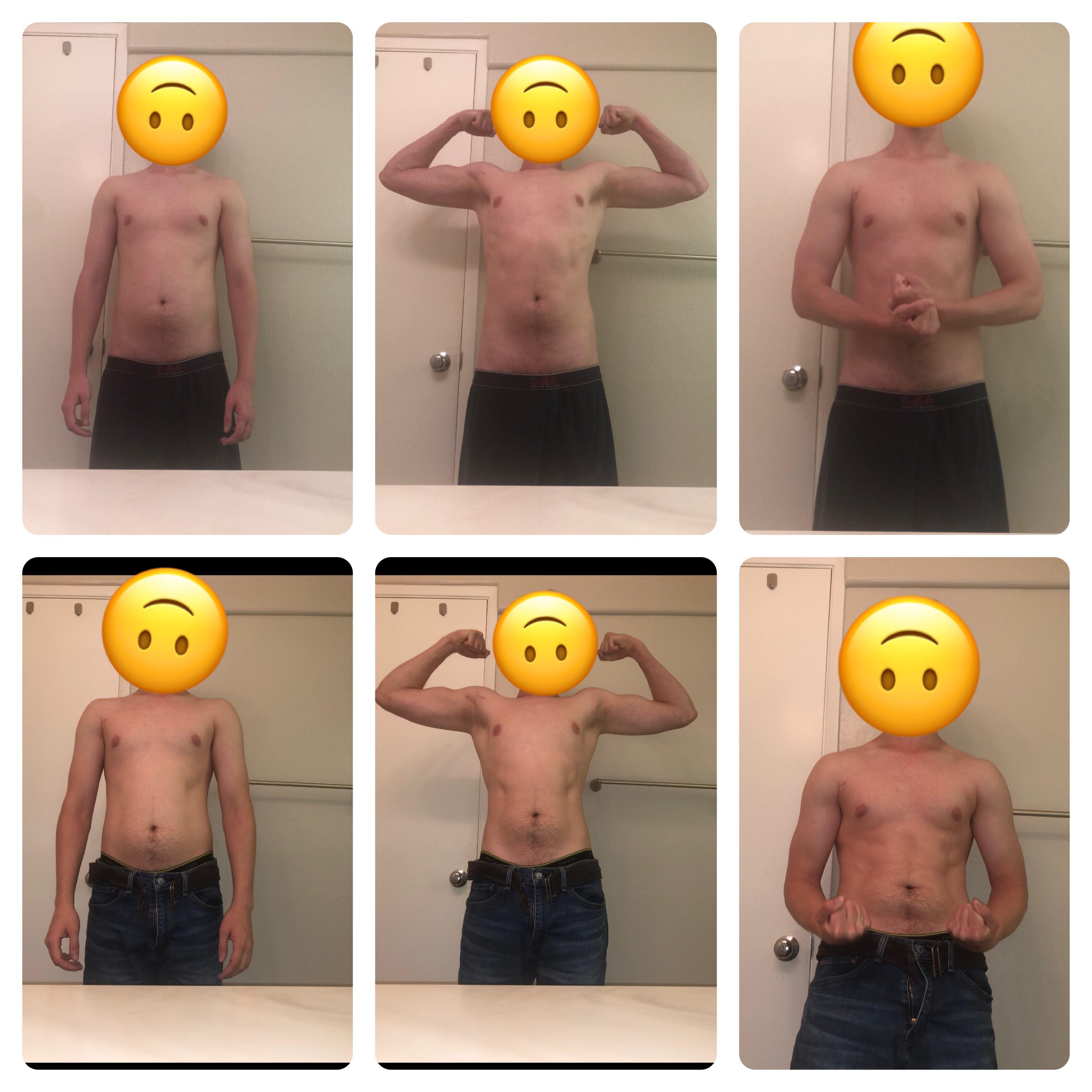 Before and After 5 lbs Muscle Gain 5 feet 11 Male 146 lbs to 151 lbs