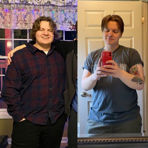 A before and after photo of a 5'9" male showing a weight reduction from 270 pounds to 230 pounds. A respectable loss of 40 pounds.