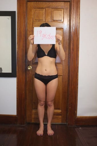 A picture of a 5'4" female showing a snapshot of 135 pounds at a height of 5'4