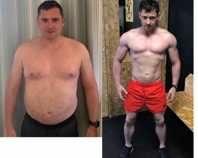 Before and After 26 lbs Fat Loss 5'6 Male 176 lbs to 150 lbs