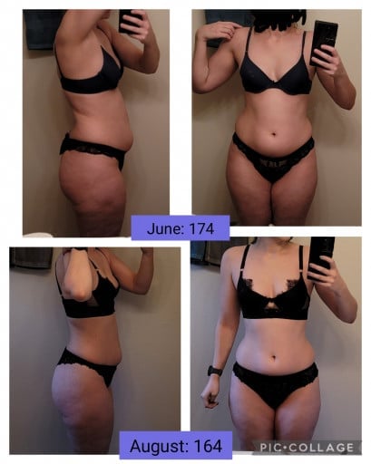 5 feet 8 Female Progress Pics of 10 lbs Weight Loss 174 lbs to 164 lbs