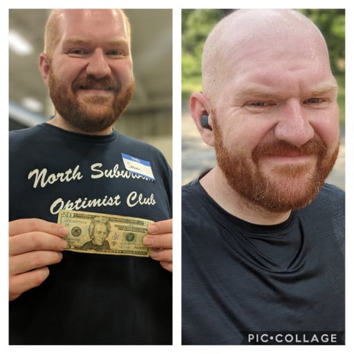 Before and After 55 lbs Weight Loss 6 feet 2 Male 270 lbs to 215 lbs