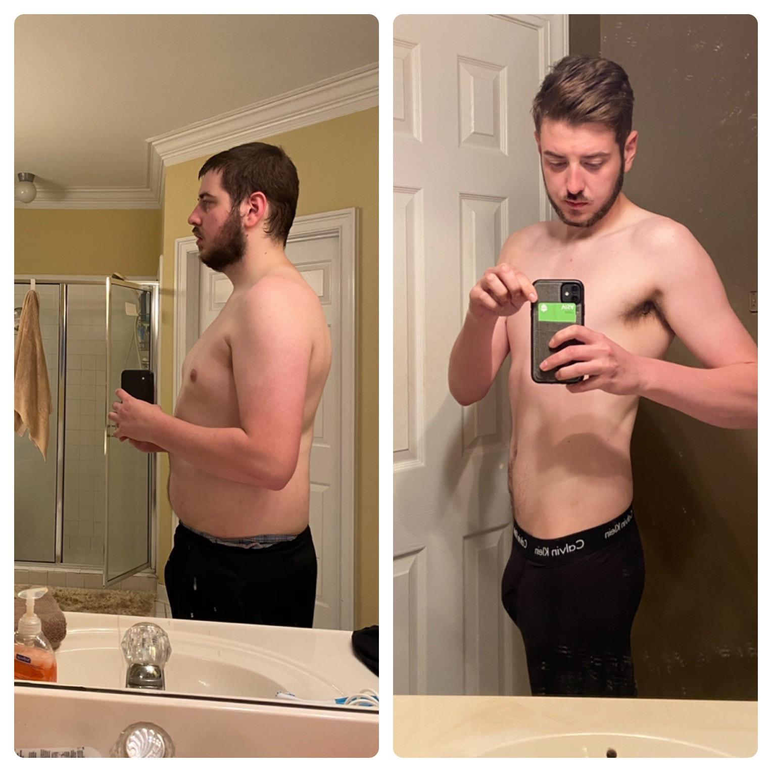 6 foot 1 Male Before and After 65 lbs Weight Loss 230 lbs to 165 lbs