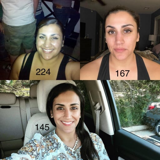 5 foot 4 Female 57 lbs Weight Loss 224 lbs to 167 lbs
