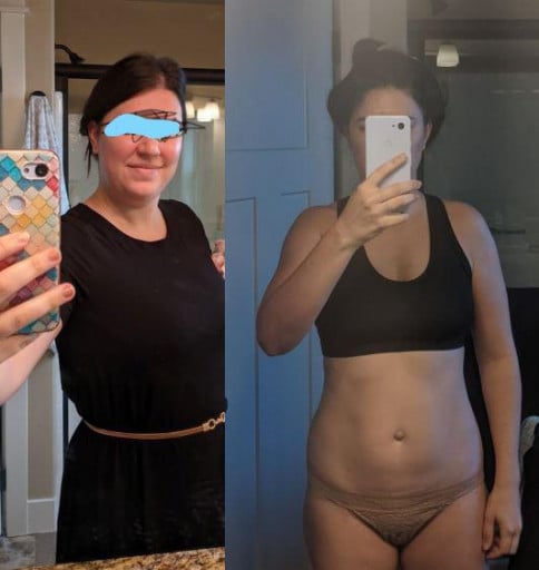 5 feet 6 Female Before and After 18 lbs Fat Loss 173 lbs to 155 lbs