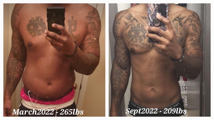 6'5 Male Before and After 56 lbs Fat Loss 265 lbs to 209 lbs