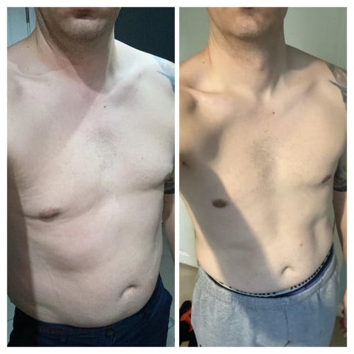 30 lbs Fat Loss Before and After 6 feet 2 Male 211 lbs to 181 lbs