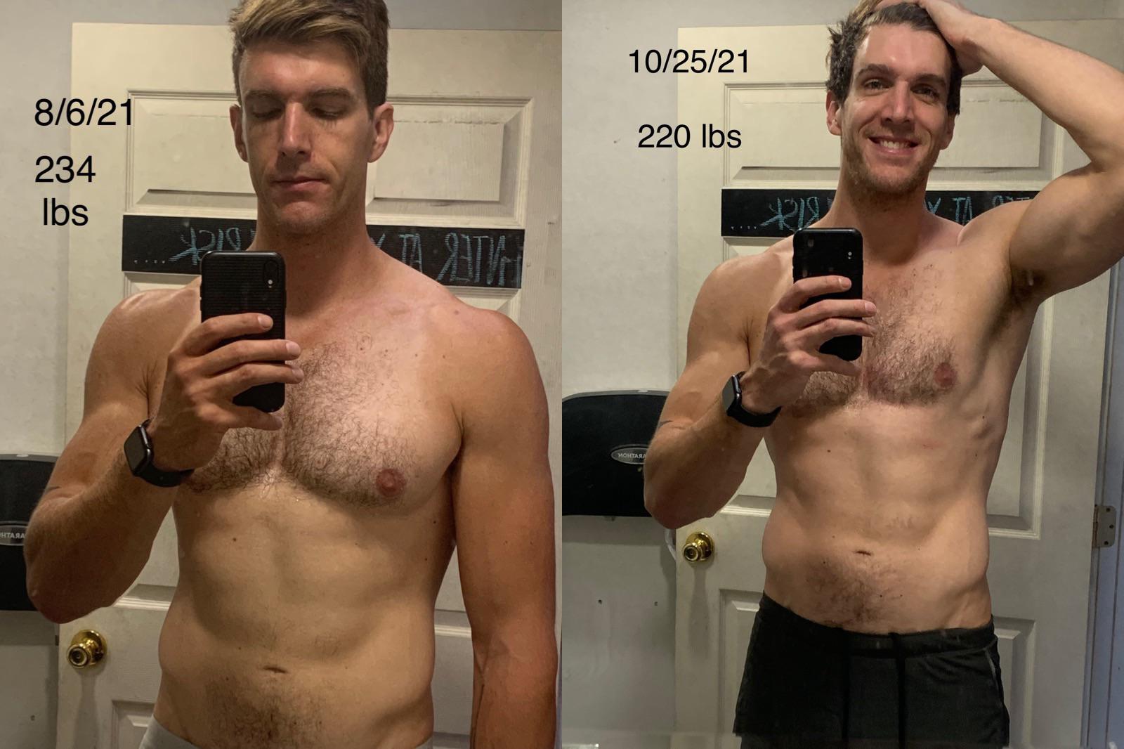 14 lbs Fat Loss Before and After 6 foot 5 Male 234 lbs to 220 lbs