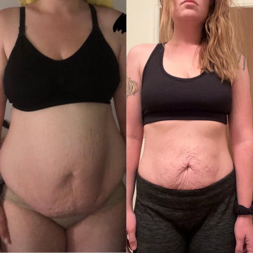 5 feet 5 Female Before and After 33 lbs Fat Loss 180 lbs to 147 lbs