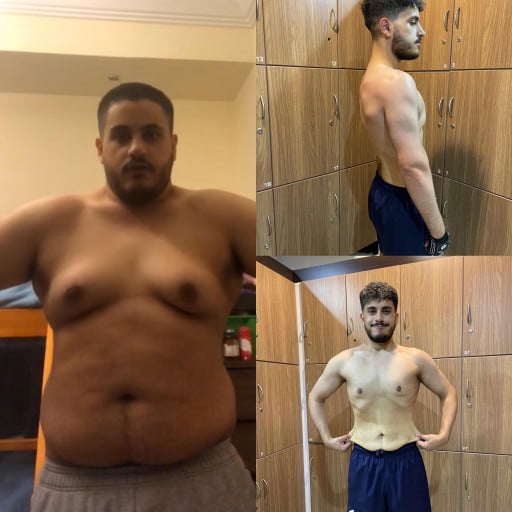 A before and after photo of a 5'9" male showing a weight reduction from 254 pounds to 165 pounds. A respectable loss of 89 pounds.