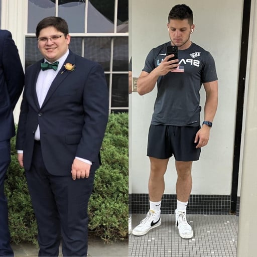 5'7 Male 92 lbs Fat Loss Before and After 260 lbs to 168 lbs