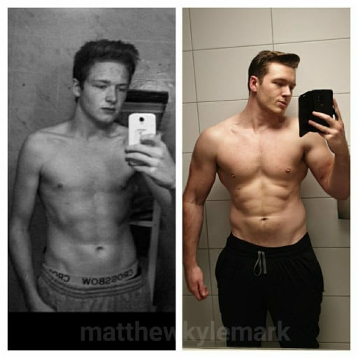 55 lbs Muscle Gain Before and After 6 foot 3 Male 172 lbs to 227 lbs