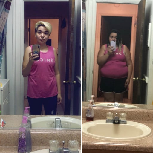5 foot 5 Female Before and After 110 lbs Fat Loss 263 lbs to 153 lbs