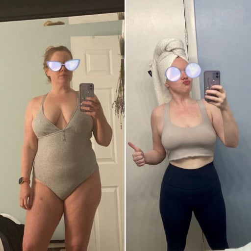 F/34/5’8” [200lbs>172lbs = 28lbs] Still have a bit to go, and it’s tough to see the difference for me personally, but it’s there