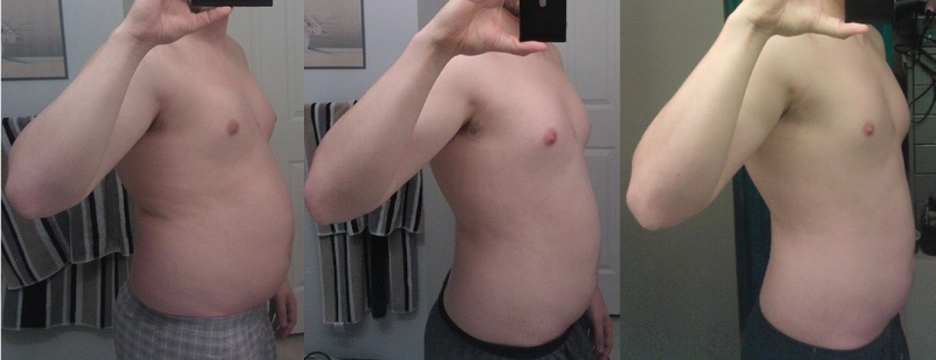 A picture of a 5'11" male showing a fat loss from 225 pounds to 206 pounds. A total loss of 19 pounds.