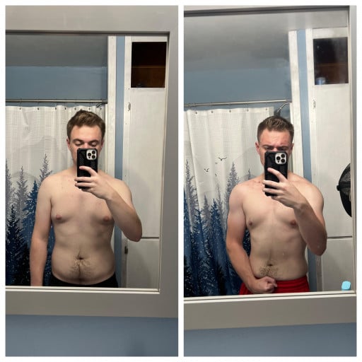 5'8 Male Before and After 35 lbs Fat Loss 180 lbs to 145 lbs
