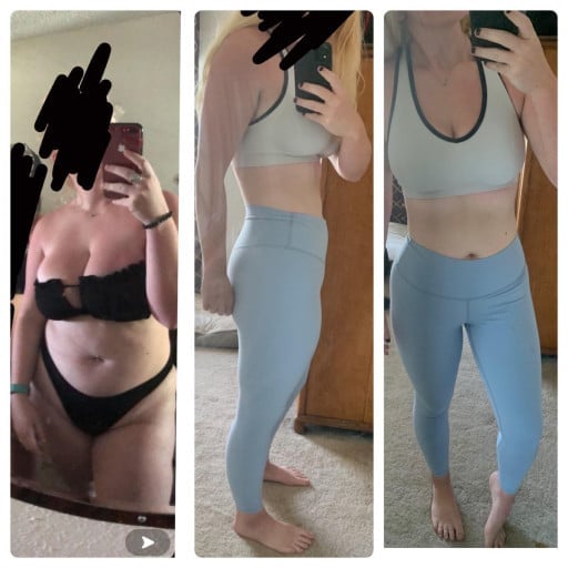 50 lbs Fat Loss Before and After 5'6 Female 210 lbs to 160 lbs