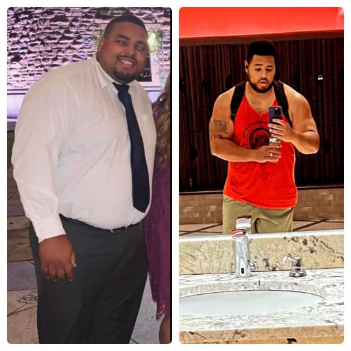 A picture of a 5'11" male showing a weight loss from 325 pounds to 280 pounds. A net loss of 45 pounds.