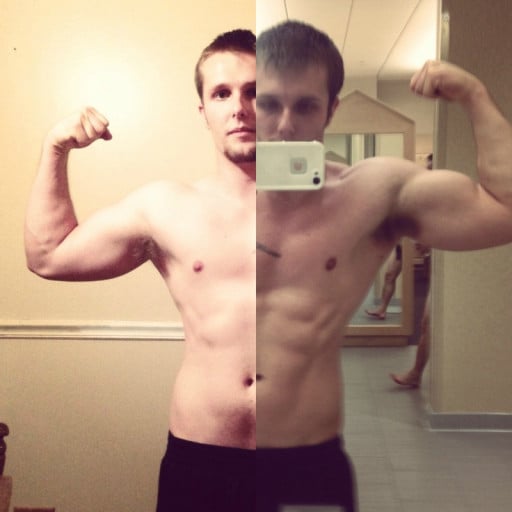A progress pic of a 5'9" man showing a weight cut from 196 pounds to 170 pounds. A net loss of 26 pounds.