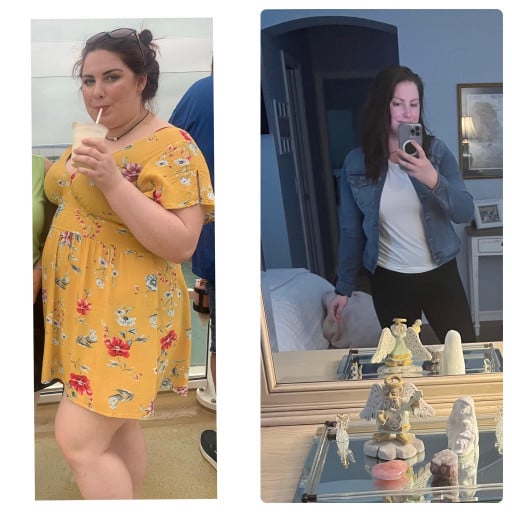 5 feet 5 Female 61 lbs Fat Loss Before and After 250 lbs to 189 lbs