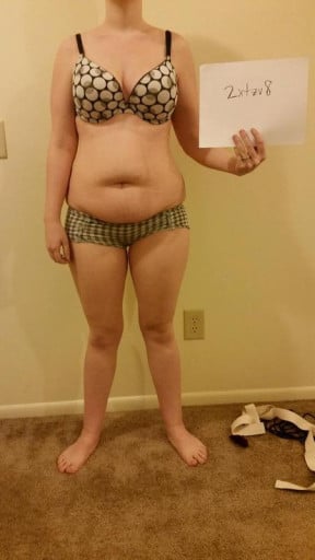 A progress pic of a 5'4" woman showing a snapshot of 147 pounds at a height of 5'4
