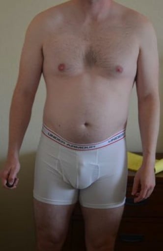 A picture of a 6'0" male showing a fat loss from 196 pounds to 195 pounds. A net loss of 1 pounds.