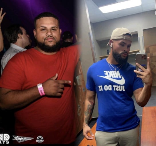 Before and After 96 lbs Fat Loss 5 feet 10 Male 292 lbs to 196 lbs