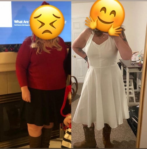 Before and After 102 lbs Fat Loss 5'8 Female 294 lbs to 192 lbs