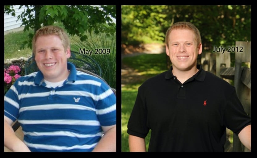 A picture of a 5'6" male showing a weight loss from 240 pounds to 191 pounds. A total loss of 49 pounds.