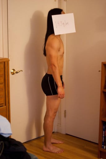 A photo of a 5'4" man showing a snapshot of 124 pounds at a height of 5'4