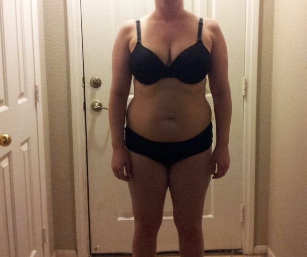 A progress pic of a 5'6" woman showing a snapshot of 177 pounds at a height of 5'6