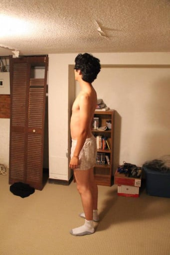 A before and after photo of a 6'2" male showing a snapshot of 154 pounds at a height of 6'2