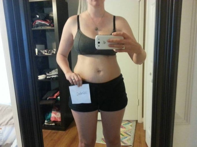 A progress pic of a 5'7" woman showing a snapshot of 142 pounds at a height of 5'7