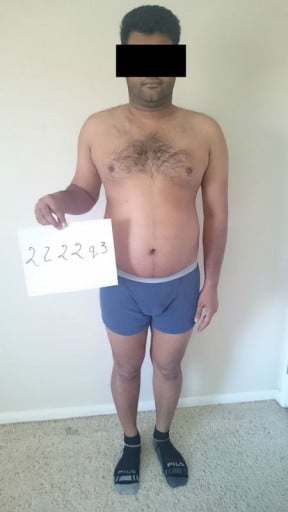 A progress pic of a 5'9" man showing a snapshot of 218 pounds at a height of 5'9