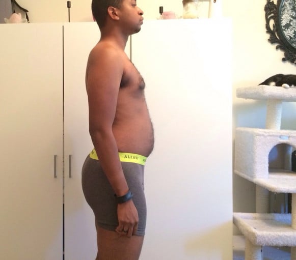 A before and after photo of a 6'2" male showing a snapshot of 200 pounds at a height of 6'2