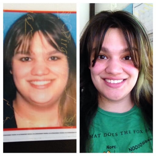 A picture of a 5'7" female showing a weight loss from 287 pounds to 235 pounds. A respectable loss of 52 pounds.