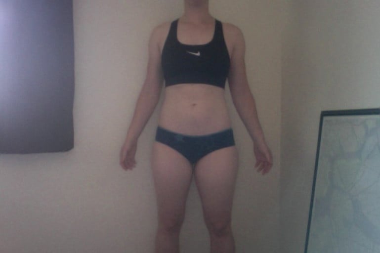 A progress pic of a 5'3" woman showing a snapshot of 145 pounds at a height of 5'3